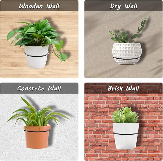 2 Pack 8 inch(203mm) Flower Pot Holder Ring, Flower Pot Holder Ring Wall Mounted Set Wall Mounted Metal Planter Hanger Matte Black Hanging Plant Holder