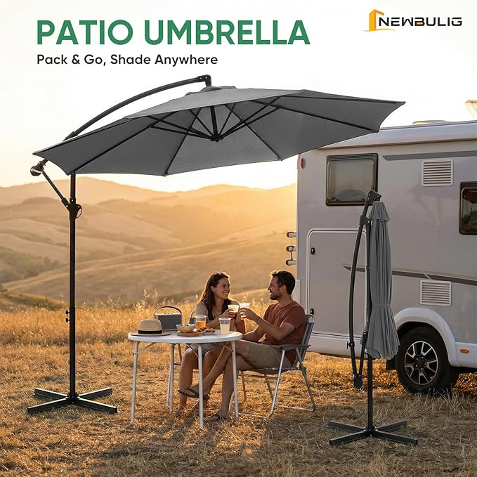 NEWBULIG 10FT Patio Umbrella, Offset Cantilever Outdoor Patio Table Umbrella, UV Protection, Fade Resistant Fabric, Easy Tilt Adjustment for Pool, Deck, Garden, Backyard