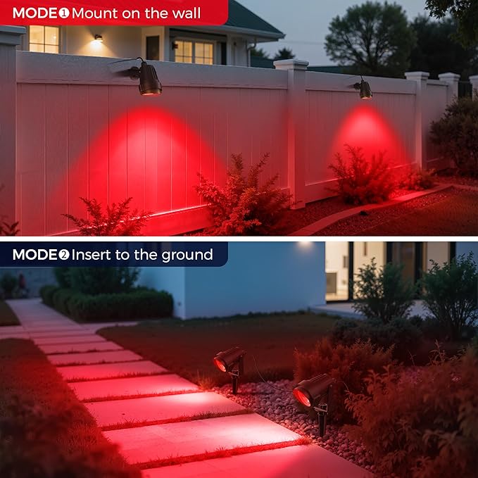 L LOHAS LED Red Spotlight Outdoor, Tree Spot Lights for Yard, Auto On/Off 5W 120V Landscape Lighting for House, Holiday, Christmas Decoration, 450LM IP66 Waterproof, UL Listed, 2 Pack