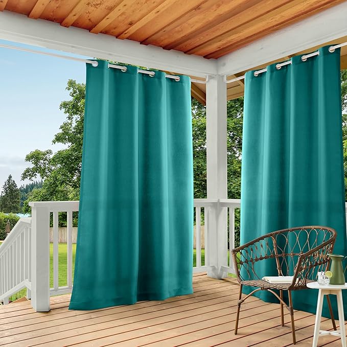 TOWN & COUNTRY BASICS Cabana Solid Heavyweight Indoor Outdoor Curtains, Light Filtering Opacity with Grommet Top, Water Repellent, 2-Pack Set, 54"x120", Dark Teal