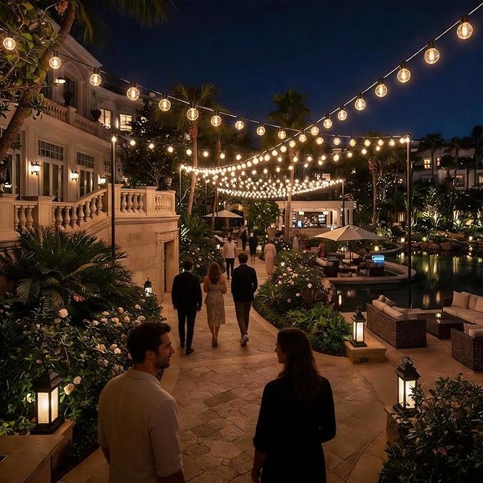 RTTY Classic Series 200FT Outdoor String Lights Expandable System with 74 G40 Bulbs (2x100FT) - for Sprawling Properties, Large Commercial Patios, or Dual-Zone Backyard & Event Lighting