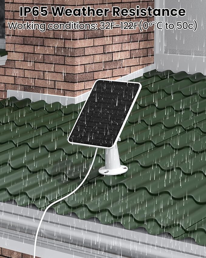 5W Solar Panel Charger Compatible with Arlo Essential 2K Outdoor Camera(2nd Gen)/Essential Outdoor XL(2nd Gen)/Essential Spotlight, IP65 Waterproof 10ft USB-C & Micro USB Cable & Wall Mount, 4 Pack