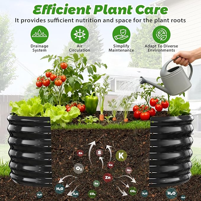 17" Tall Outdoor Garden Raised Garden Bed Kits, 4ft X 2ft Oval,0.8MM Thick Metal Raised Planter Bed/Ground Planter Box for Variety of Flowers,Herbs,Vegetables (Black, 48X24X16.5 Inches)
