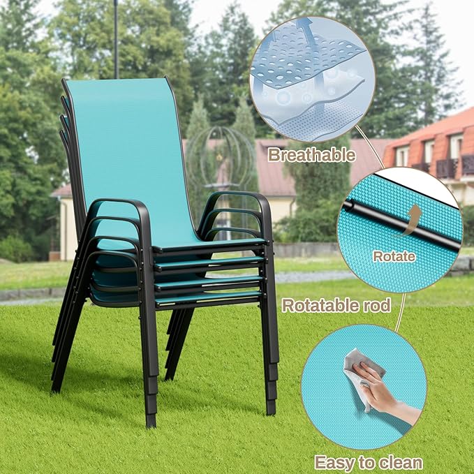 TLSUNNY Patio Dining Set 5 Pieces, All Weather Outdoor Furniture W/30"X 30" Table and 4 Stackable Textilene Chairs, Metal Table and Chairs for Lawn, Garden, Poolside, Backyard (Umbrella not Included)