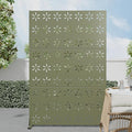 Casaphoria Metal Privacy Screen Outdoor, 72" H x 47" W Freestanding Decorative Privacy Screen for Patio Deck Balcony Garden with Stable Base, Light Green-Star