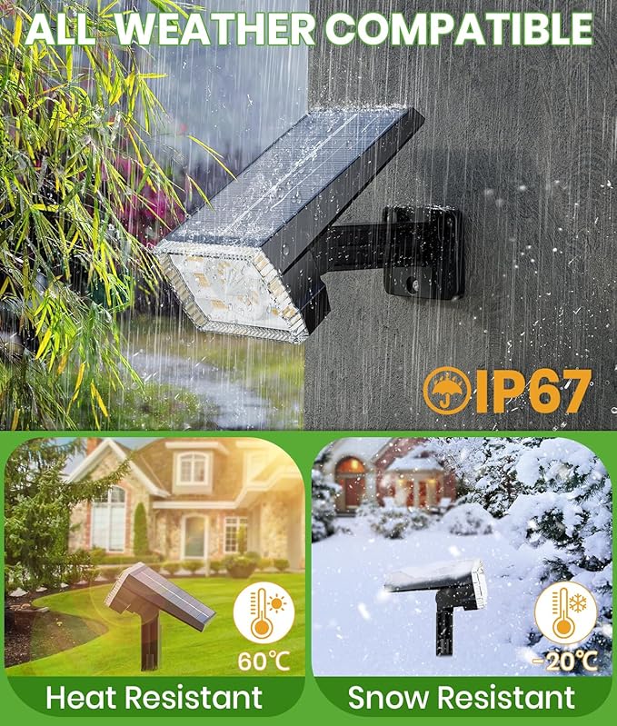 Large Panel Solar Spot Lights Outdoor 4 Pack, [58 LED/3500K/3 Modes] Solar Flood Lights Waterproof IP67, Auto On/Off, 2-in-1 Wall Light Outdoor Light for Tree Yard Garden Pathway
