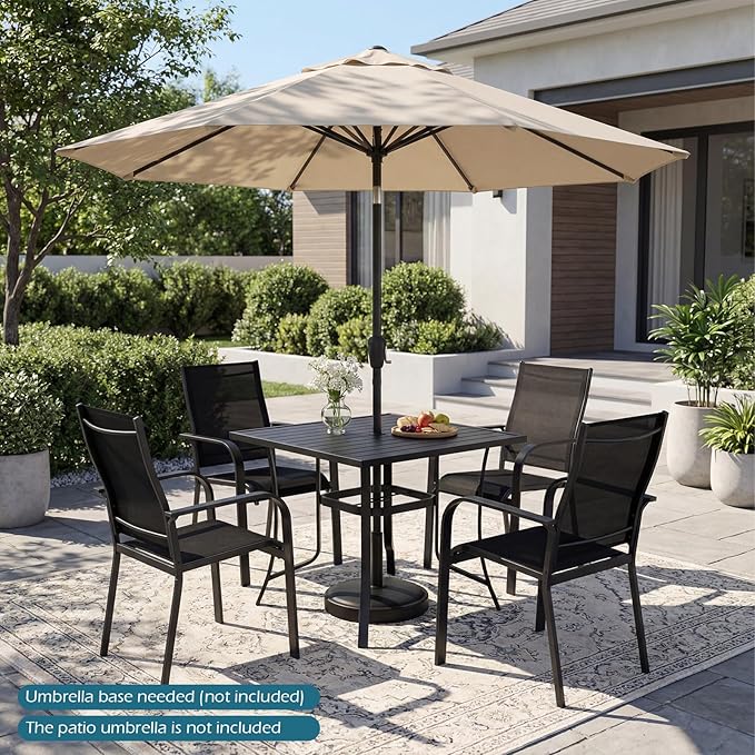 Tangkula 37" Metal Patio Dining Table for 4, Square Heavy Duty Outdoor Dining Table with Umbrella Hole, 4-Person Outside Dining Furniture for Porch, Garden, Balcony and Backyard