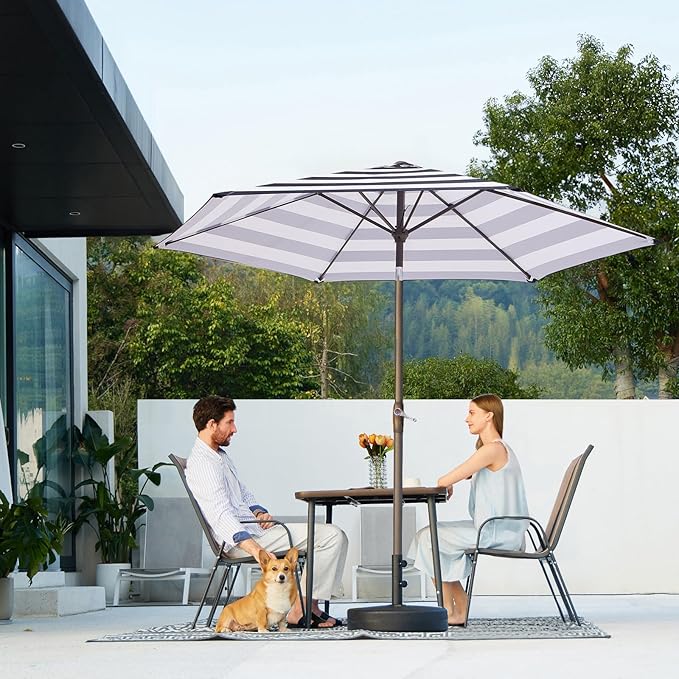 JEAREY 7.5FT Patio Umbrella Outdoor Market Umbrella with 6 Sturdy Ribs, Push Button Tilt/Crank Table Umbrella for Garden, Deck, Backyard and Pool, Black & White Stripe