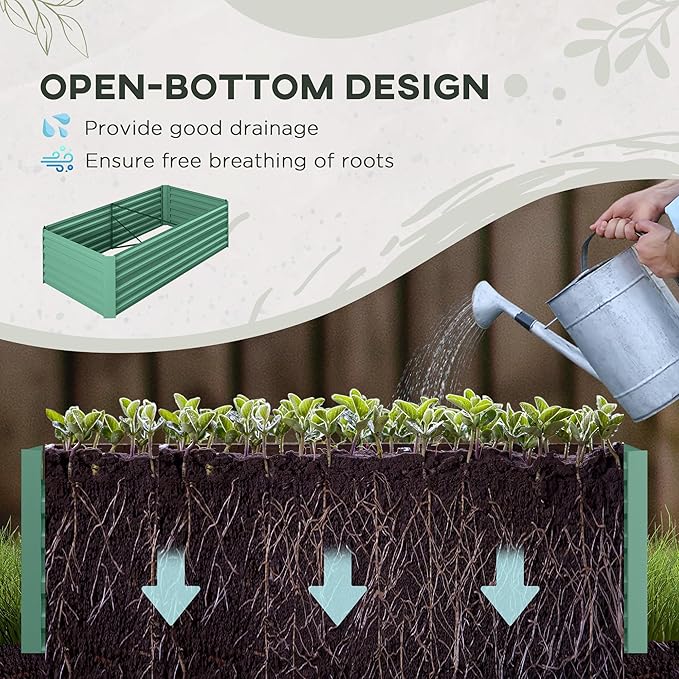 Outsunny Galvanized Raised Garden Bed Kit with Reinforcing Bars, Large and Tall Metal Planter Box for Vegetables, Flowers and Herbs, 6' x 3' x 2', Light Green