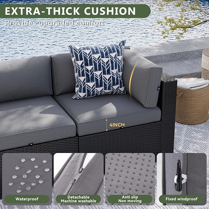 Aoxun 7 Piece Patio Furniture Set Wicker Rattan Patio Sectional Sofa Set Outdoor Seating Furniture with Thickened Cushion, Grey
