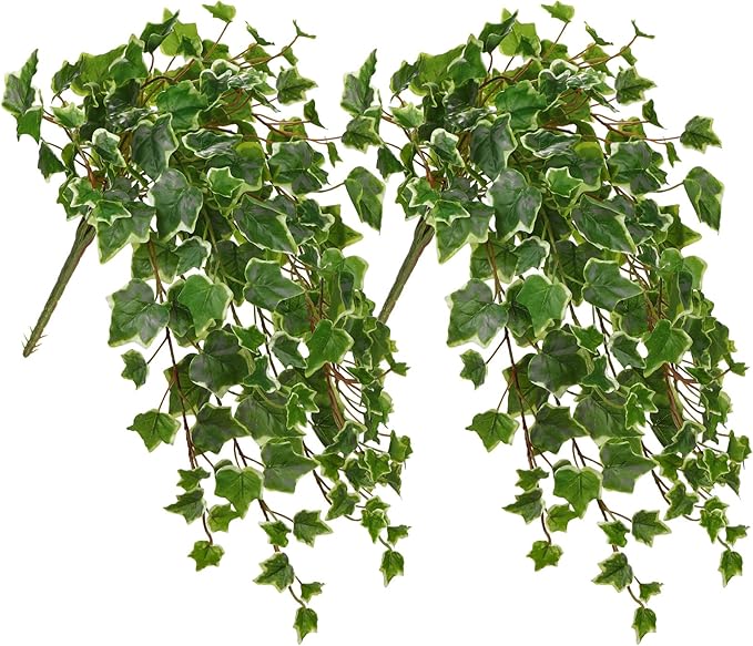 Hollyone 2pcs Artificial Hanging Plants 24" Fake Ivy Vine Faux Ivy Leaves Hanging Plant Greenery for Wall House Room Patio Indoor Outdoor Home Shelf Office Wedding Decor, UV Resistant