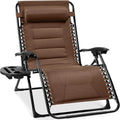 Best Choice Products Oversized Padded Zero Gravity Chair, Folding Outdoor Patio Recliner, XL Anti Gravity Lounger for Backyard w/Headrest, Cup Holder, Side Tray, Polyester Mesh - Dark Brown