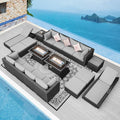 NICESOUL 18 Piece Patio Furniture Set with Fire Pit, Luxury Large Size Outdoor Patio Set with Fire Pit and Lounger, Extra Large 14-Seater Wide Deep High Back Outdoor Seating Sectional, Grey