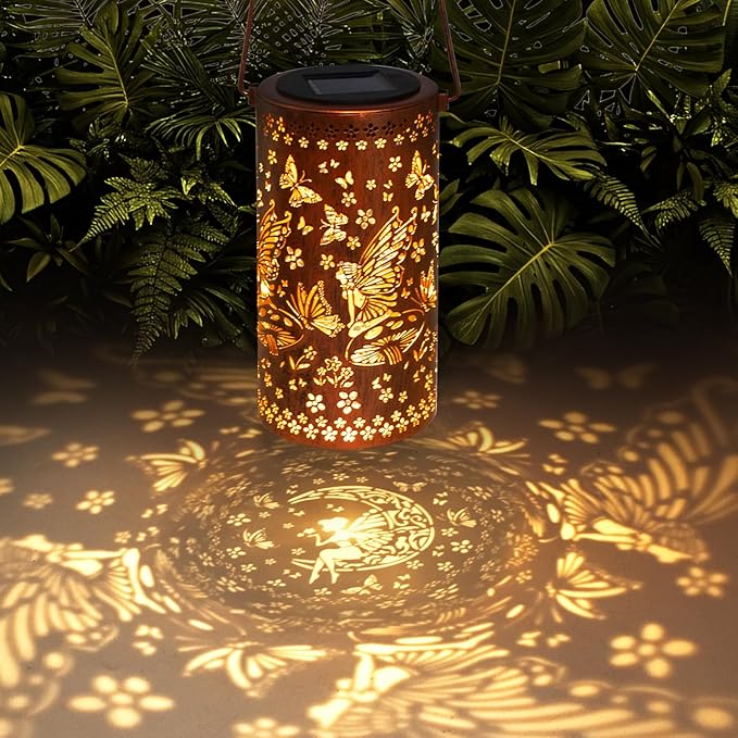 Solar Lanterns Outdoor Hanging Lantern Lights,Fairy Metal Decor Lanterns-Waterproof LED Decorative Light for Garden Patio Yard Lawn Backyard Front Porch as Gifts for Mom Grandma Women