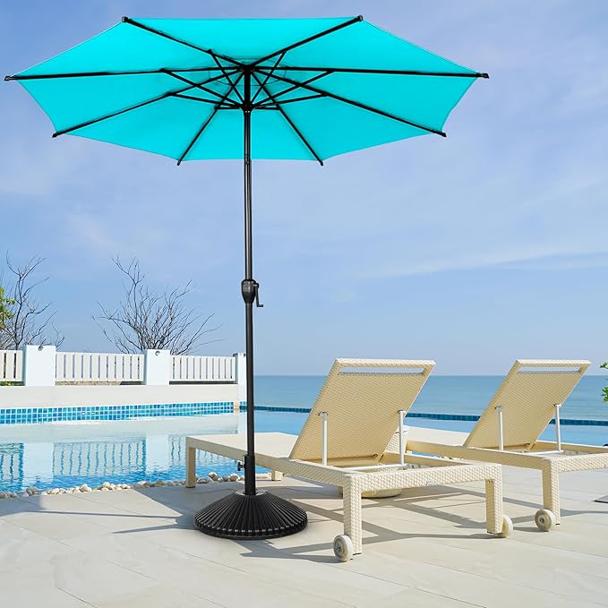 Abba Patio 11FT Lyon Outdoor Patio Umbrella Outdoor Table Umbrella with Push Button Tilt and Crank Market Umbrella 8 Sturdy Ribs UV Protection Waterproof for Garden Deck Backyard Pool, Turquoise