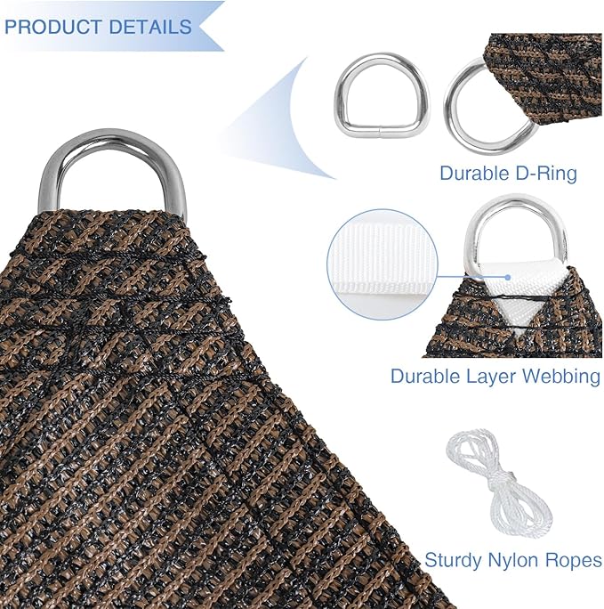 E&K Sunrise 10' x 10' x 10' Sun Shade Sail Triangle Canopy Shade Cover UV Block for Patio Backyard Garden Outdoor (Brown)