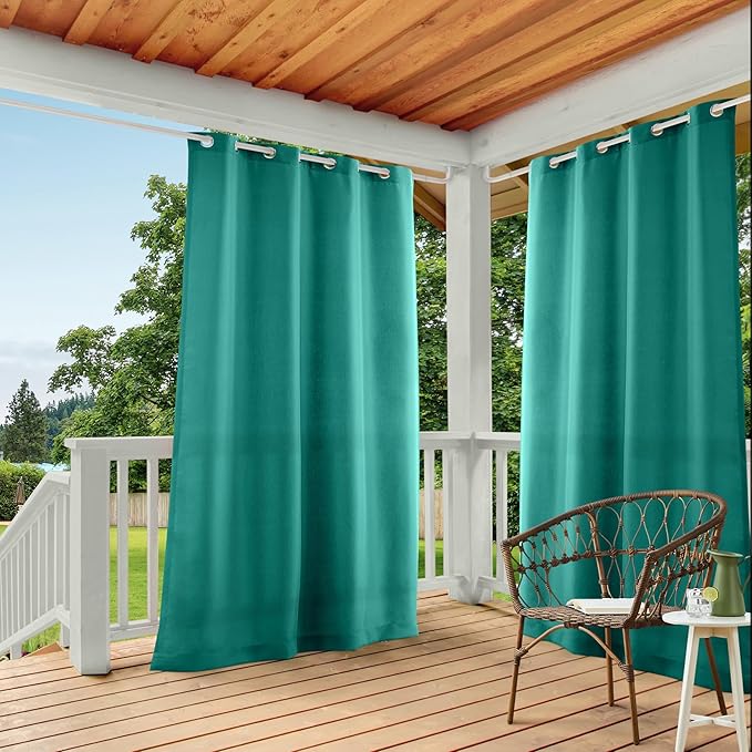 TOWN & COUNTRY BASICS Cabana Solid Heavyweight Indoor Outdoor Curtains, Light Filtering Opacity with Grommet Top, Water Repellent, 2-Pack Set, 54"x120", Teal
