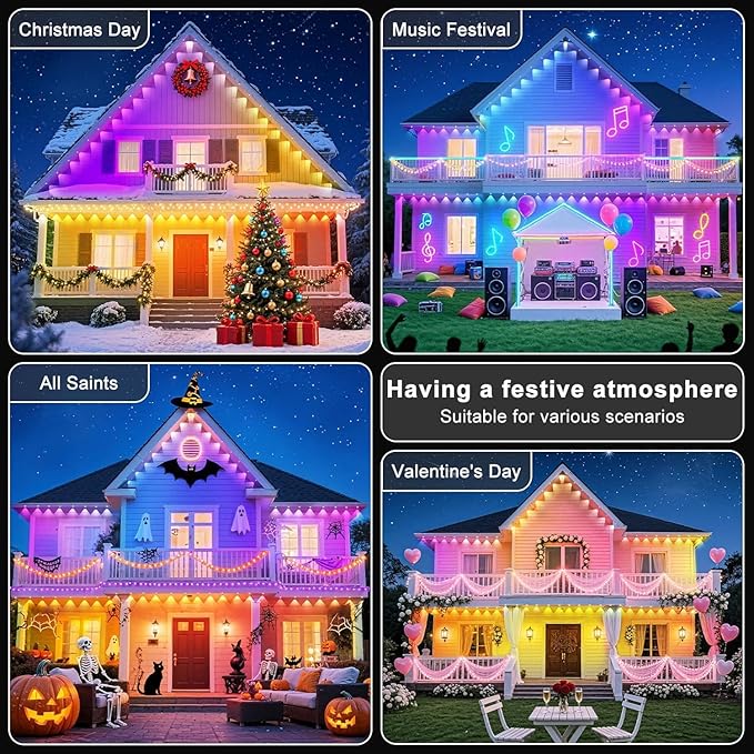 200FT Permanent Outdoor Lights for House Waterproof, IP67 LED Eave Lights with App/Remote Control, Outdoor Permanent led Lighting for House Roof Decor,Christmas,Party,All Holiday and Daily