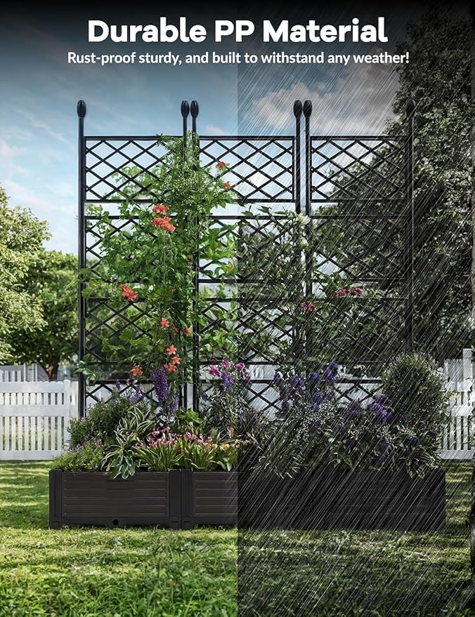 IDEALHOUSE Raised Garden Bed Kit with Trellis, Vertical Metal Planter Box for Small Space, Balcony Privacy Screen for Climbing Plants & Flowers, Patio Vertical Gardening Solution, Black