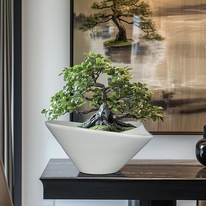 Bonsai Pots 13 Inch - Ceramic Succulent Pots with Drainage Hole Decorative Plant Pot Indoor Large Outdoor Planter Modern Flower Pot for Home Garden Office Room Decor Gray