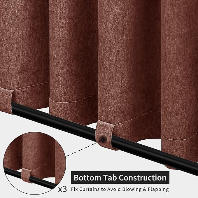 Easy-Going Linen Look Outdoor Curtains Waterproof Windproof Porch Curtains, Soft Thicken Outdoor Privacy Curtains for Patio, Gazebo, Grommet Top and Tab Bottom Drape, 1 Panel, 54x96 inch, Terra Red