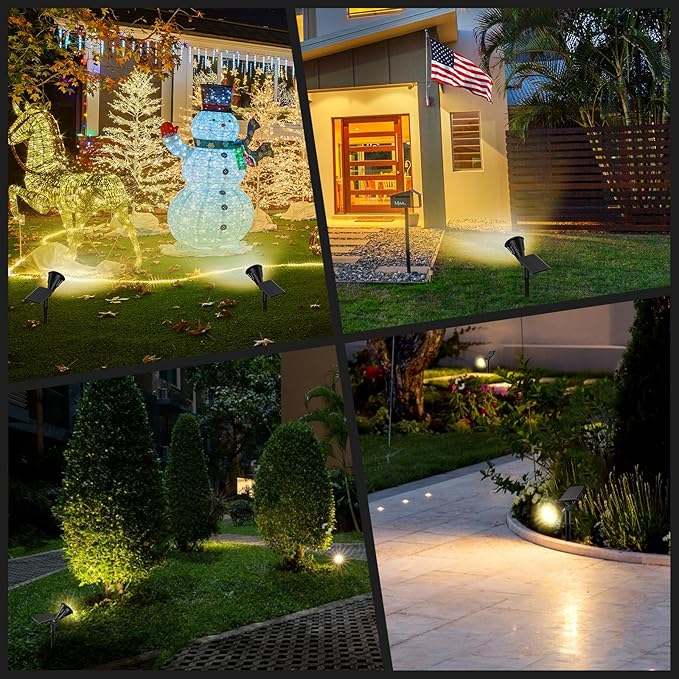 Solar Spot Lights - 21 LED Brightness, IP67 Waterproof, 2-in-1 Adjustable Solar Power Outdoor Lights for Fence, Warm White (6 Pack)