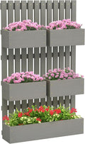 Outsunny 5 Box Raised Garden Bed with Trellis for Vine Flowers & Climbing Plants, 39" Tall Wall-Mounted Wood Planter Box Set with Adjustable Height, Drainage Hole, Gray