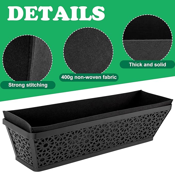 Adnee 2 Pcs 30 Inch Fabric Plant Window Box Liners-Rectangular Non-Woven Planter Basket Liner-Black Felt Flower Hanging Basket for Outdoor Garden Wall Hanging Planter Flower Vegetables