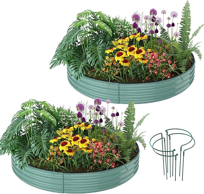 Galvanized Metal Planter Raised Garden Bed Kit for Gardening Outdoor Garden Box Raised Flower Bed 2PC Green 3X3X1FT