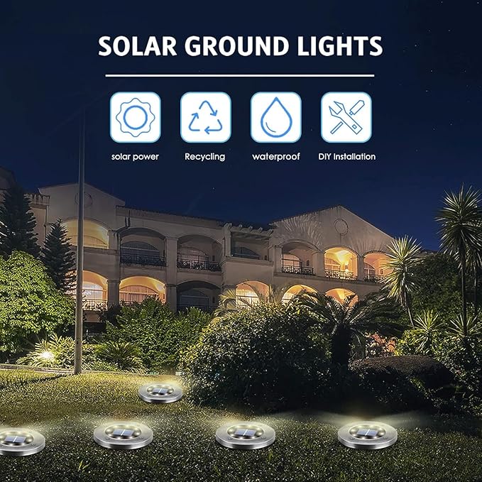 Solar Lights Outdoor Waterproof, 12 Pack Solar Ground Lights with Large Capacity Battery, High Efficiency Solar Powered Lights for Outdoor Garden, Patio, Pathway and Yard (Warm Light)