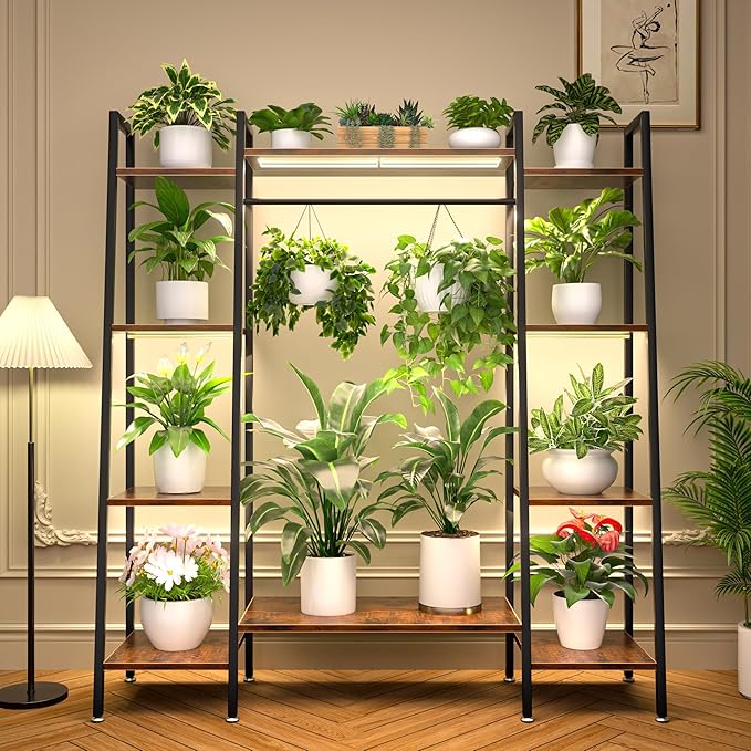 Plant Stand Indoor with Grow Lights, 6 Tiered Metal Plant Shelf, 55" Large Plant Stand for Indoor Plants Multiple, Corner Plant Holder Display Shelf, Tall Plant Rack for Living Room, Patio