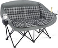 Double Camping Chairs Padded Loveseat Chair for 2 Person - Heavy Duty Oversized Camping Couch for Adults Outdoor Lawn Beach Portable Folding Sofa with Cup Holders Support 600lbs, Grey