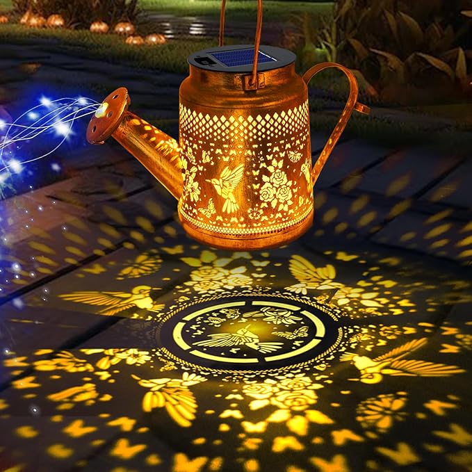 Solar Lanterns Outdoor Waterproof, Hummingbird Watering Can Garden Decor, Hanging Solar Path Lights Yard Art, Outside Patio Decoration Gardening Christmas Gift for Mom Grandma Women with Shepherd Hook
