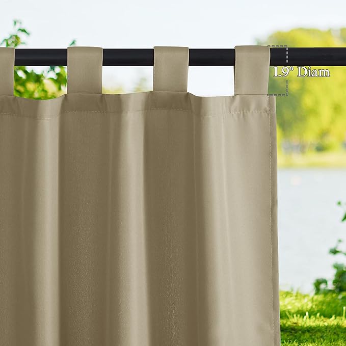 NICETOWN 2 Panels Outdoor Curtains Tab Top Extra Long Drapery for Pool, Waterproof Thermal Insulated Privacy Inside Outside Window Treatments for Patio/Pavilion, 55 x 108-Inch, Taupe