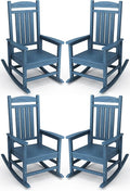 KINGYES HDPE Patio Rocking Chair Set of 4, Outdoor Rocking Chairs Porch Rocker for Adults, Navy
