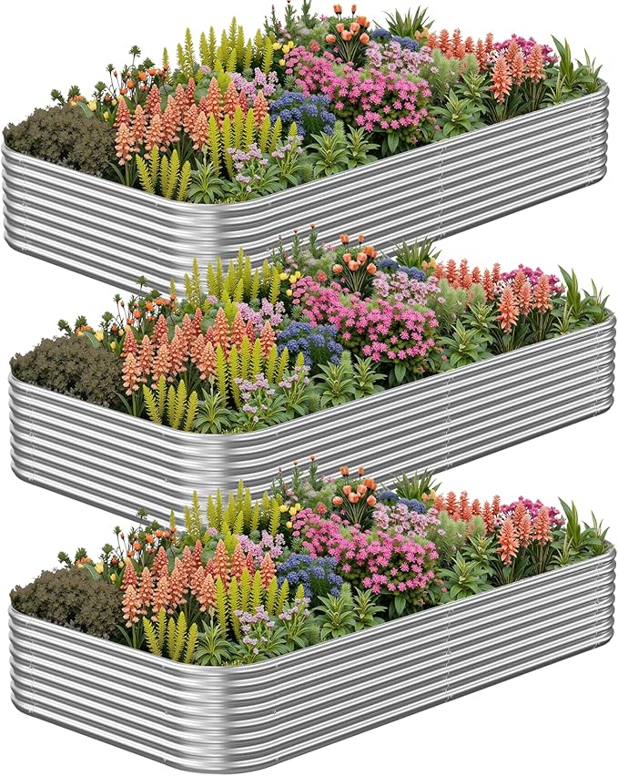 3 Pack Corrugated Galvanized Steel Raised Garden Bed Outdoor, Metal Above Ground Garden Bed for Vegetables and Flowers, Raised Beds for Gardening-3x2FT