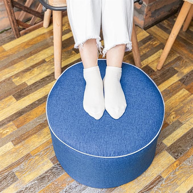 Outdoor Ottoman Outdoor Ottomans for Patio 19x12 Inches Modern Lightweight Foam Stuffed Pouf Outdoor Footstool Footrest Foot Stool Waterproof (Blue)