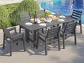 AMERLIFE 7-Piece HDPE Outdoor Dining Set with Umbrella Hole, 71" L Patio Table and Chairs Set for 6, Modern Garden Dining Set for Backyard, Poolside, Seaside, Porch, Gray