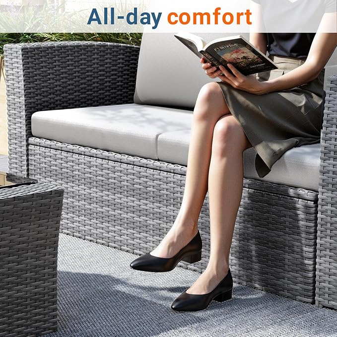 Wisteria Lane 5 Piece Patio Furniture Set, Wicker Outdoor Patio Conversation Furniture Set, All Weather Outdoor Patio Sofa with Cushion and Glass Table, Grey