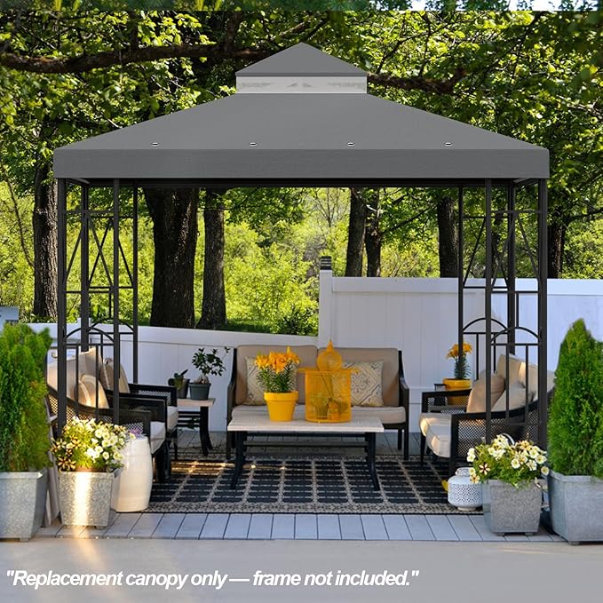 10x10 Canopy Replacement Top Double Tiered Gazebo Cover for Yard, Patio & Garden Durable Sunshade Replacement (Gray)