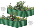 YITAHOME 2pcs 8x4x1.5 in Galvanized Raised Garden Bed Kit, Large Metal Planter Box with Gloves, Safety Rubber & Support Rod, Outdoor Flower Bed for Plants Vegetables, Green