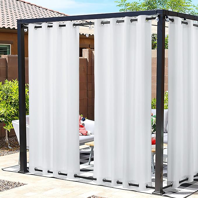 NICETOWN Canvas Outdoor Curtains for Patio Waterproof 2 Panels, Thermal Insulated Silver Rustproof Grommet Top & Bottom Privacy Windproof Outdoor Curtains/Drapes for Cabana, W55'' by L95'', White