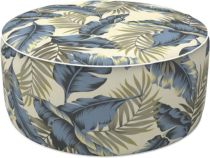 LVTXIII Inflatable Stool Ottoman Footrest with Handle, Decorative Fade-Resistant Foot Stool, Indoor or Outdoor Pouf for Home Garden and Camping Use, D21 x W 21 x H9, ‌Lush Palm Blue