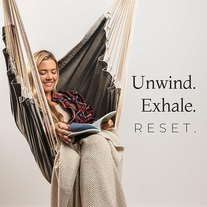 Hanging Hammock Chair Swing – Hanging Chair Outdoor & Indoor - Hammock Swing Chair – Quick & Easy Setup with Hardware Kit – Durable & Spacious Full Body Support – Holds 440 Lbs