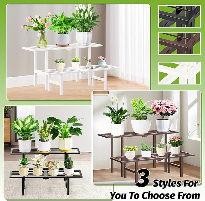 2 Tier Metal Plant Stand Outdoor Indoor, Separated Tiered Outdoor Folding Plant Shelf, Ladder Plant Stands Display Rack for Garden Window, 8.3/15.4'' Tall (White)