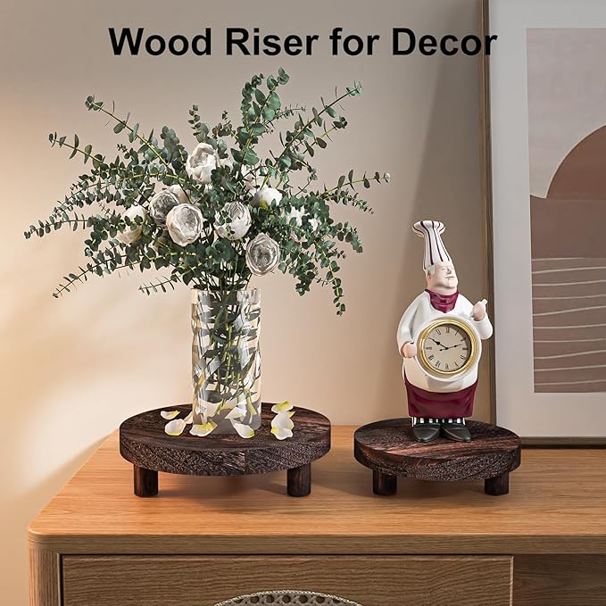 3 Pcs Wood Plant Stand Indoor Outdoor, Round Wood Riser for Decor 6/8/10" Wooden Stool Display Stand Flower Pot Holder Small Planter Tray Modern Potter Decorative for Desktop Counter Room