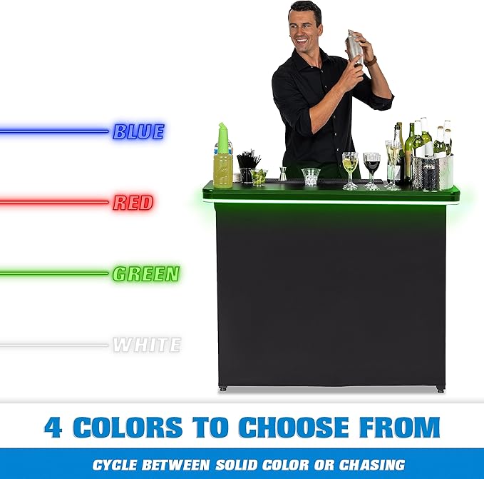 GoBar PRO Commercial Grade Portable Bar Table - Mobile Bartender Station for Events - Includes Black Skirt and Carry Case - Standard or LED, Pack 1