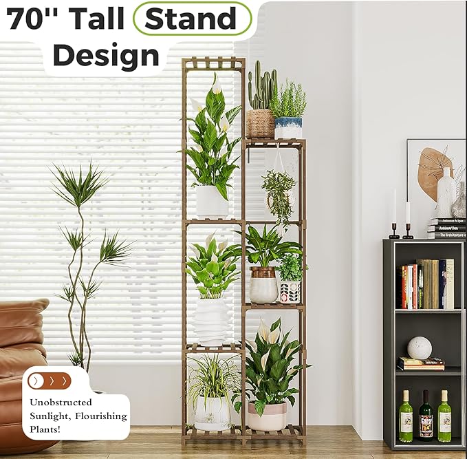 Bamworld Tall Plant Stand Indoor Corner Outdoor Plant Shelf Wood Plant Holder for Multiple Plants Flower Stands Plants Rack Living Room Garden Patio Lawn Window, Brown