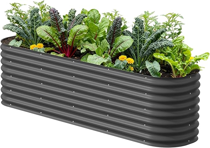 Vego garden 26" Extra Tall Raised Garden Bed Kits, 9 in 1 Modular Raised Planter Box for Vegetables Flowers Fruits Oval Metal Raised Garden-Modern Gray