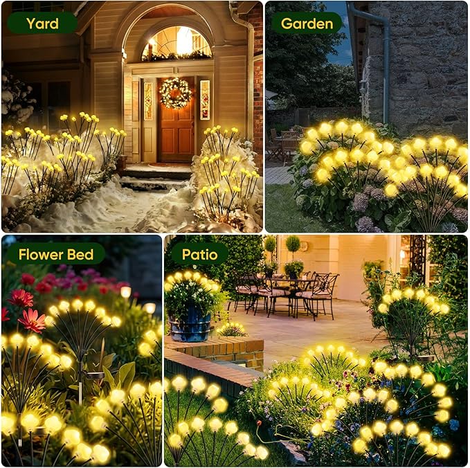 Solar Lights Outdoor 4 Pack 32 LED Solar Cloud Swaying Lights Garden Waterproof Outdoor Decor for Yard Patio & Pathway